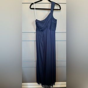 DESSY ONE-SHOULDER ASYMMETRICAL DRAPED WRAP MATERNITY DRESS IN MIDNIGHT NAVY